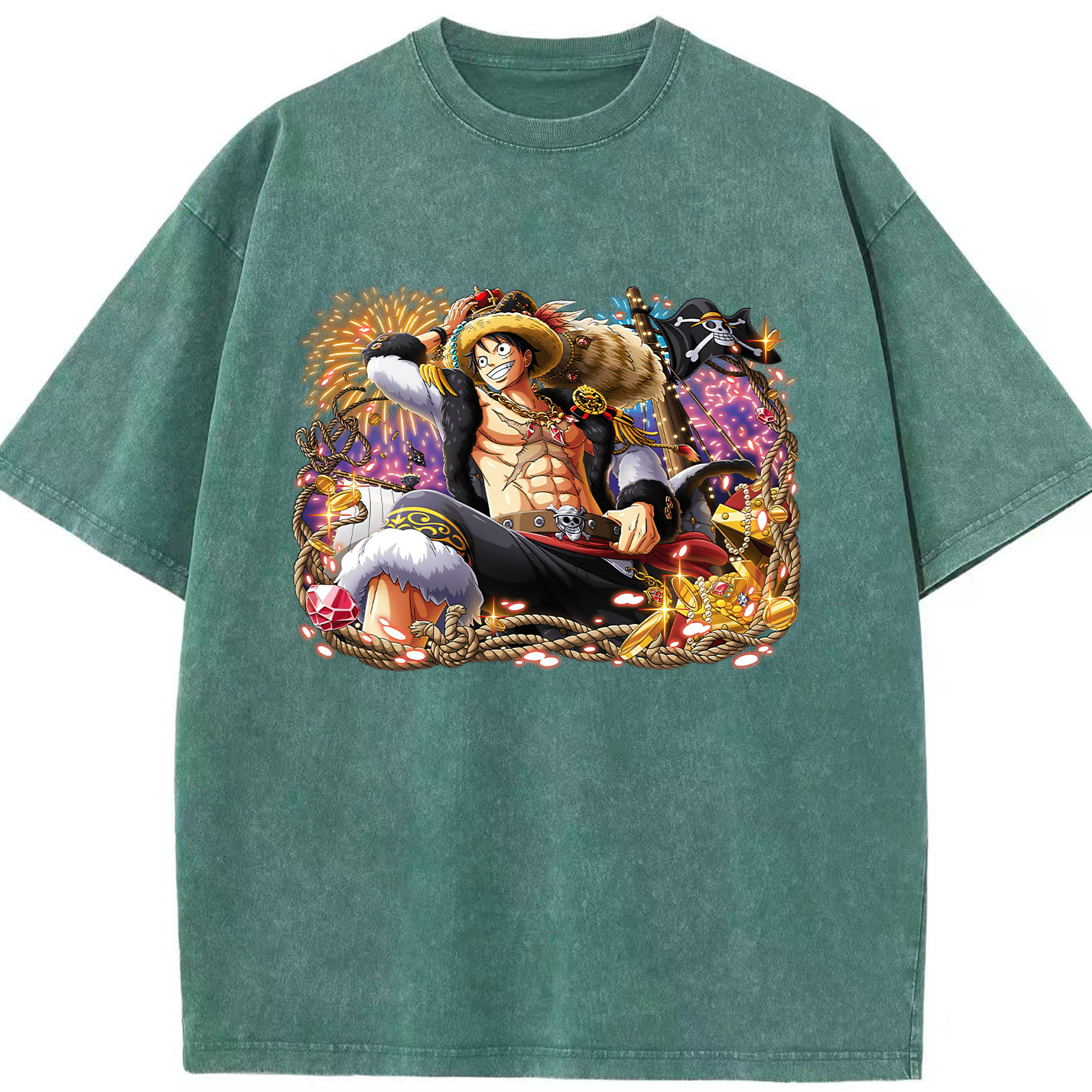 ワンピース モンキー・D・ルフィ ONE PIECE Monkey D. Luffy 綿100% ヴィンテージ風 半袖Tシャツ（フロントプリント）